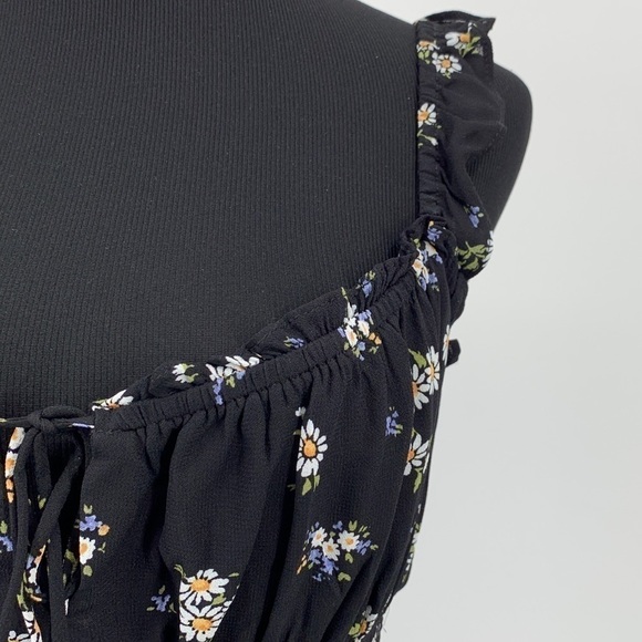 Reformation Silvia floral-print mini black floral ruffle smock fitted sun dress - Picture 6 of 16